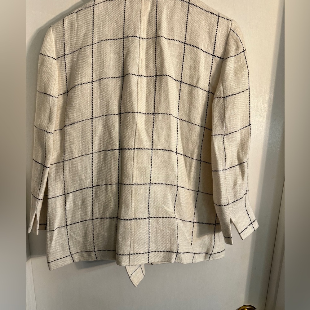 Ralph Lauren Cream Checkered Pea Coat - Picture 2 of 5